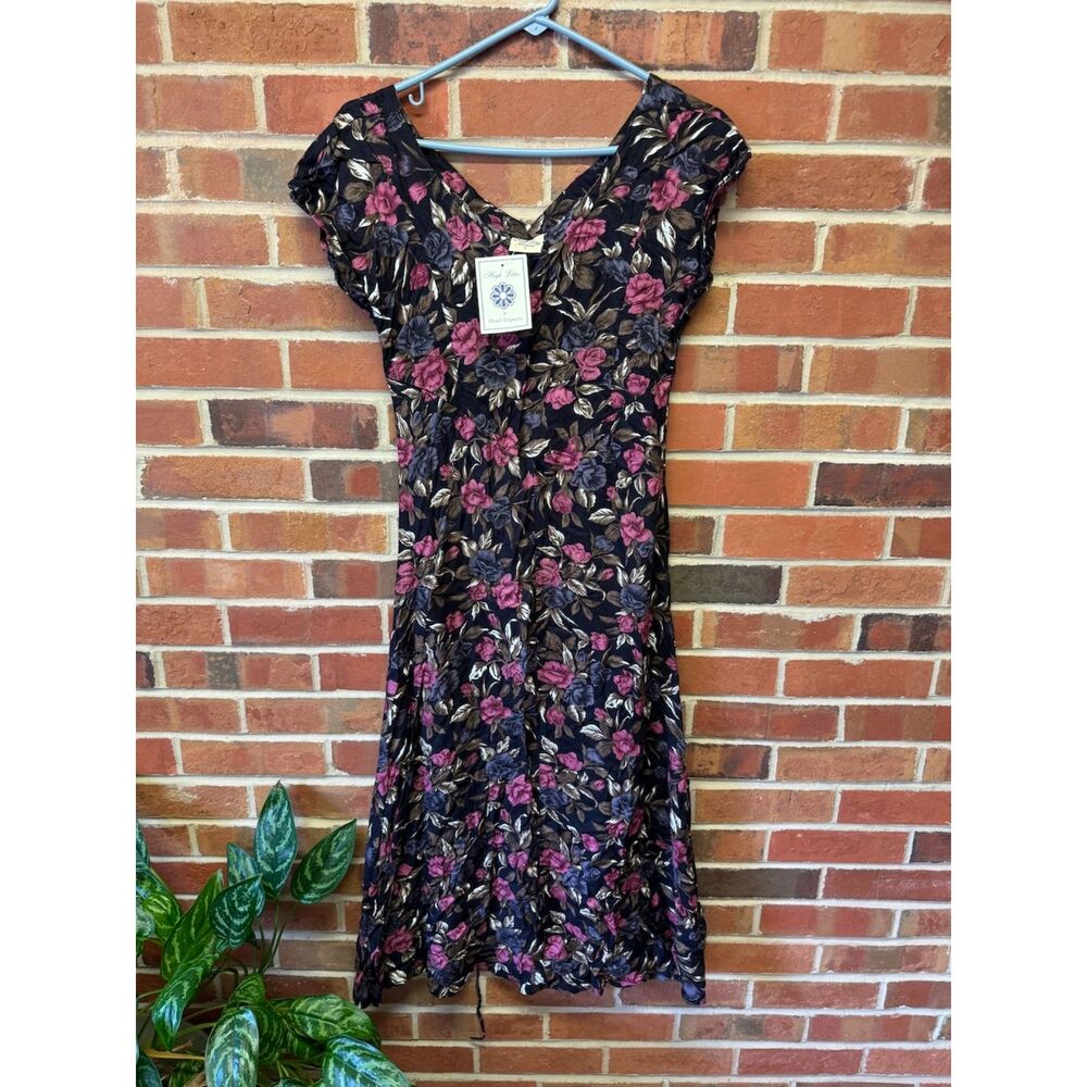 90s NWT Vintage Dark Floral Dress w/ Corset Back
